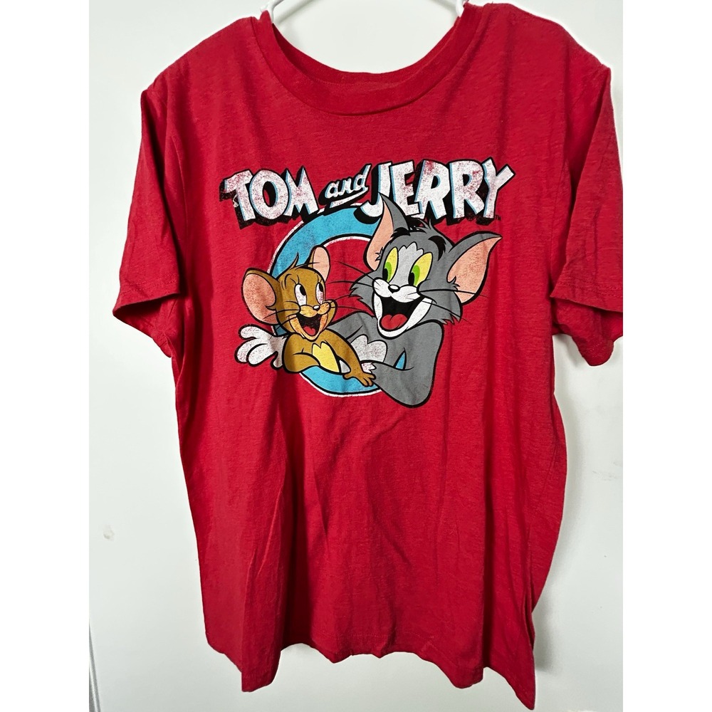 Tom and Jerry Adult Red Graphic T-Shirt Tee Shirt, Tom and Jerry Theme, Size L
